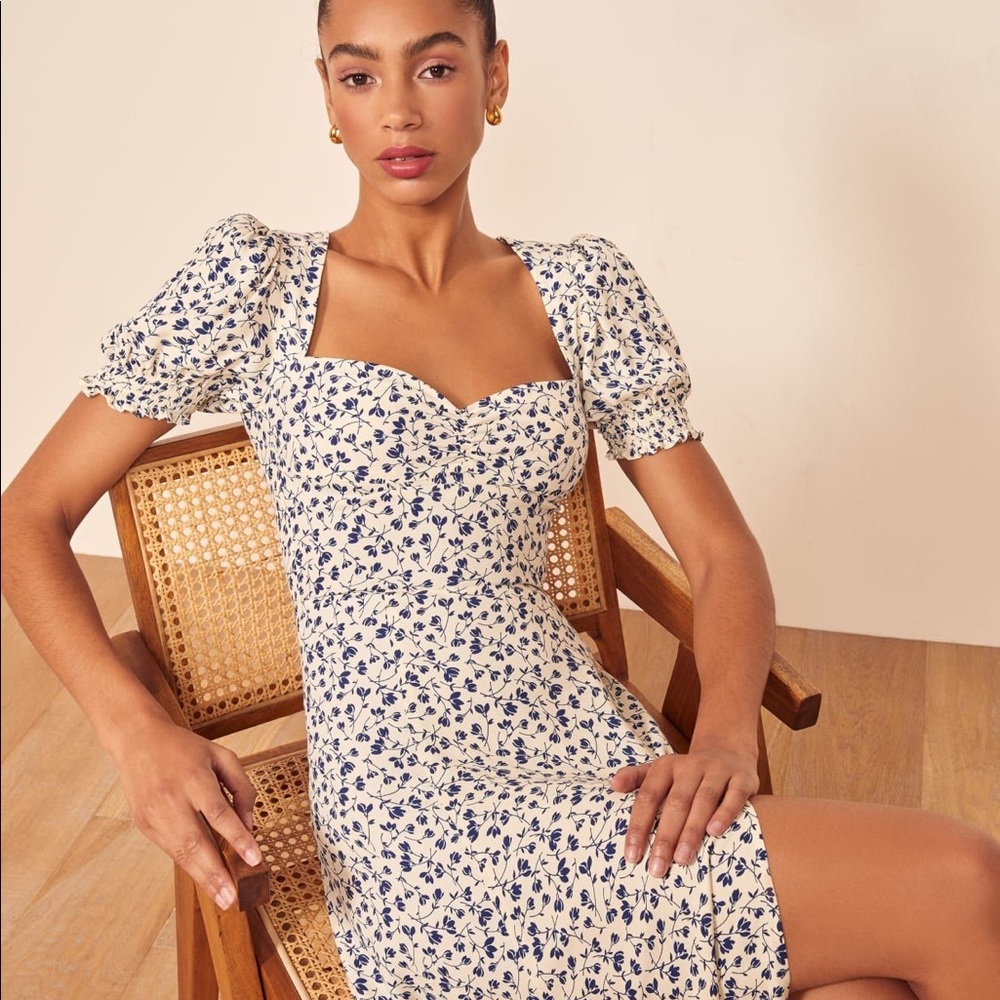 Reformation Blue Floral Midi Dress